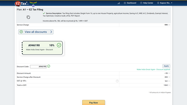 Expert Assisted Service Payment Screen