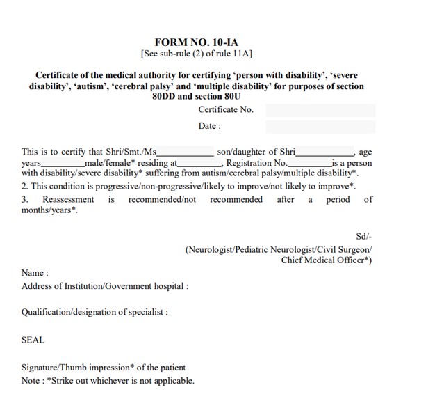 The format of Form 10IA